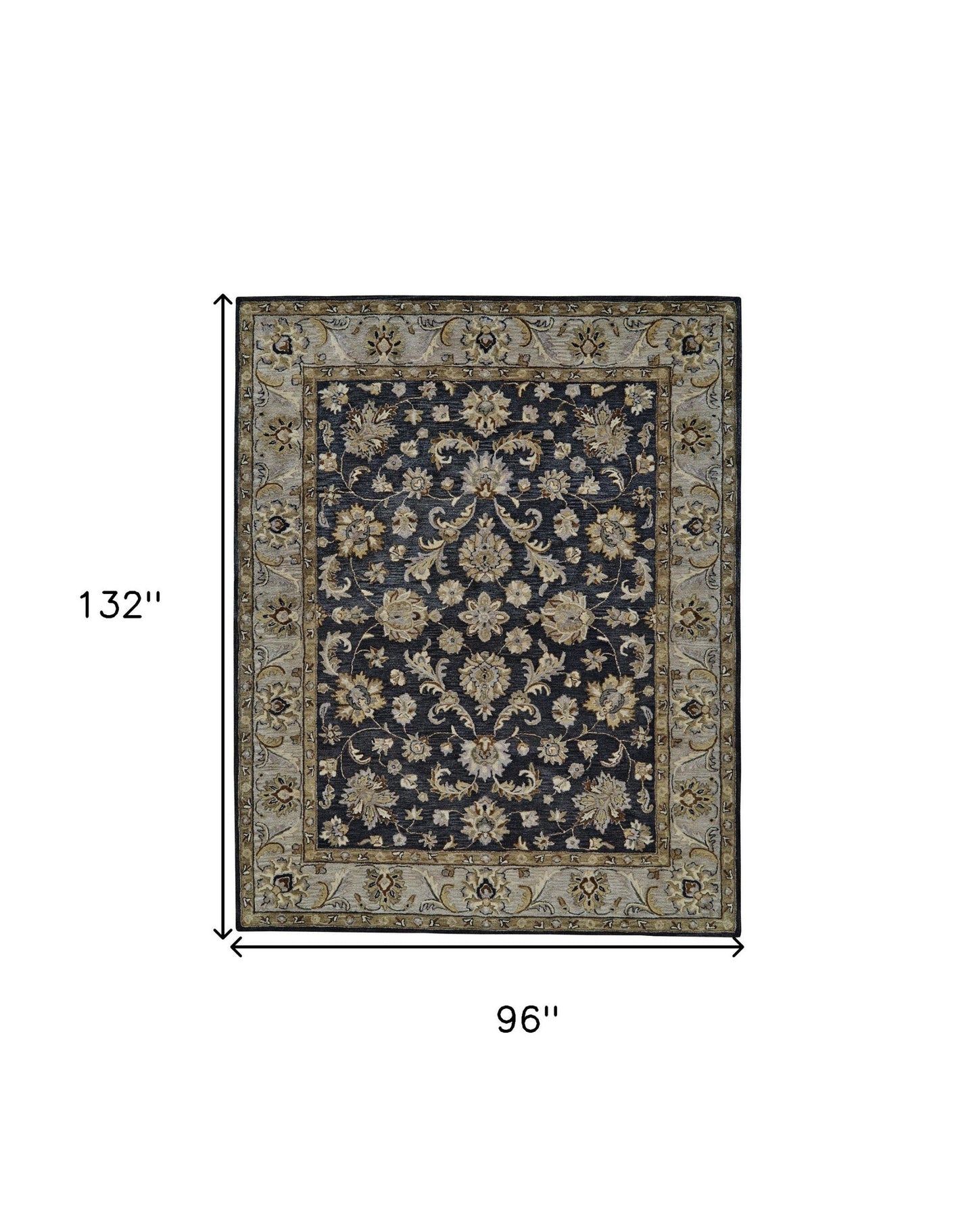 8' X 11' Blue Gray And Taupe Wool Floral Tufted Handmade Stain