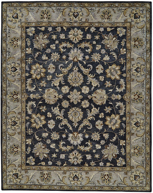 8' X 11' Blue Gray And Taupe Wool Floral Tufted Handmade Stain