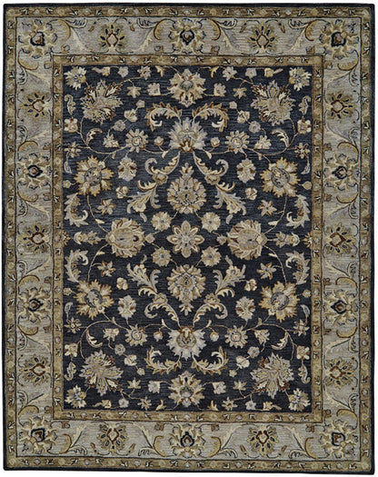 8' X 11' Blue Gray And Taupe Wool Floral Tufted Handmade Stain