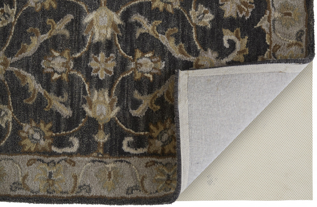 8' X 11' Blue Gray And Taupe Wool Floral Tufted Handmade Stain