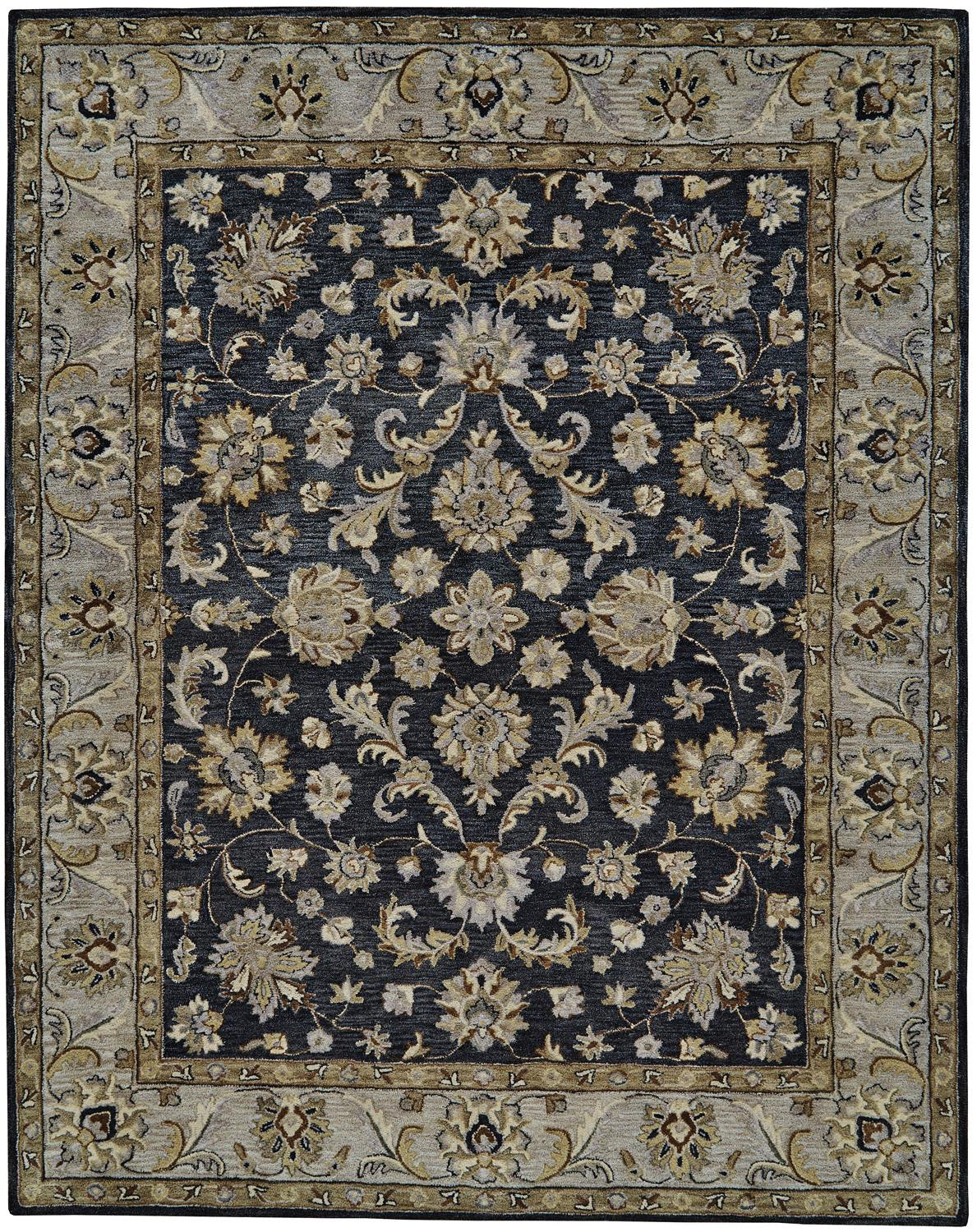 8' X 11' Blue Gray And Taupe Wool Floral Tufted Handmade Stain