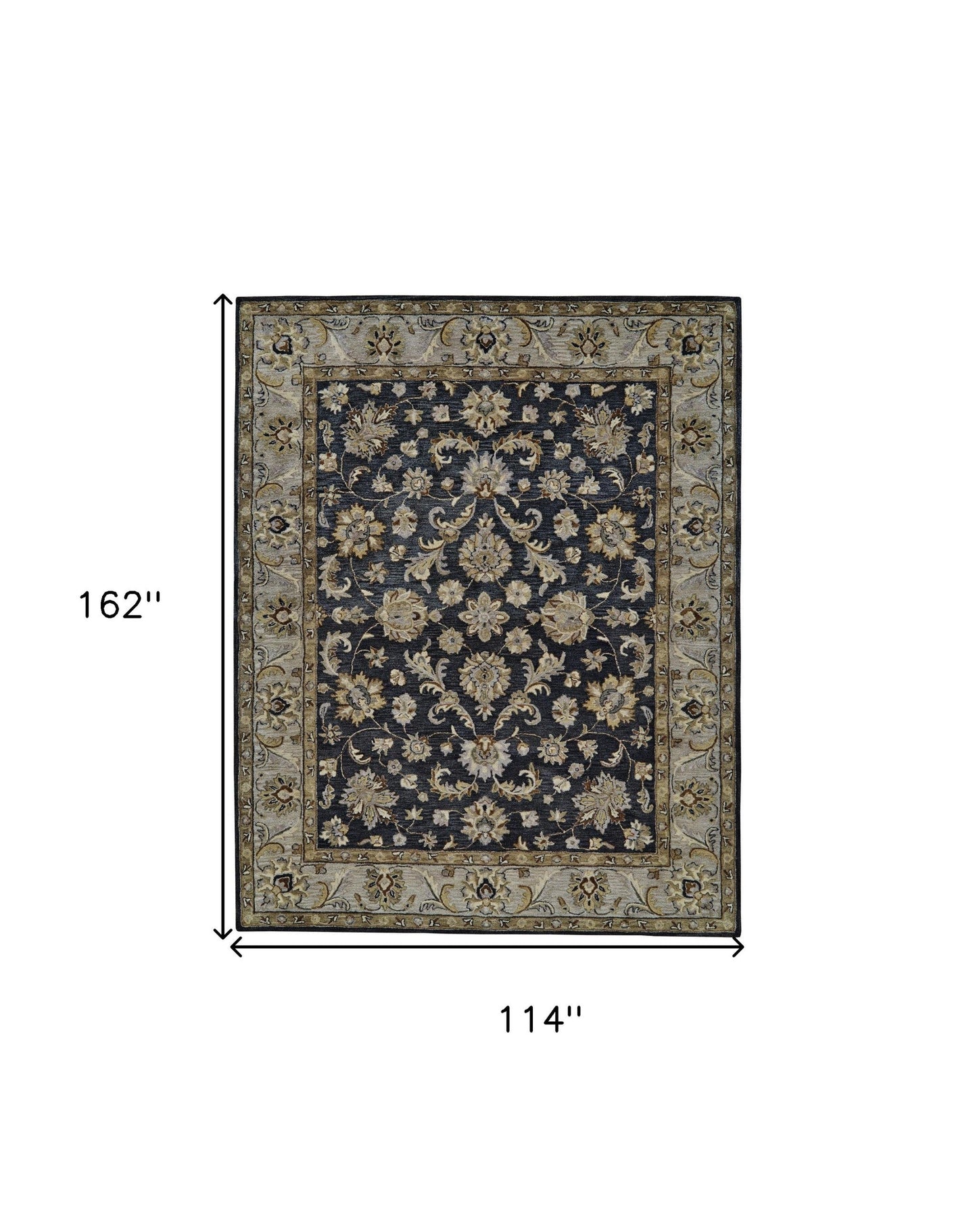 8' X 11' Blue Gray And Taupe Wool Floral Tufted Handmade Stain