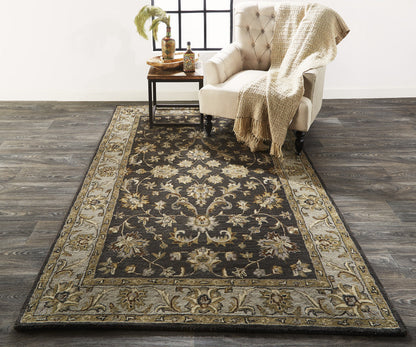 8' X 11' Blue Gray And Taupe Wool Floral Tufted Handmade Stain