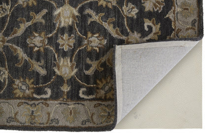 8' X 11' Blue Gray And Taupe Wool Floral Tufted Handmade Stain