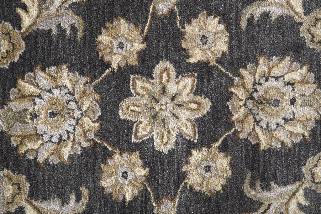 8' X 11' Blue Gray And Taupe Wool Floral Tufted Handmade Stain