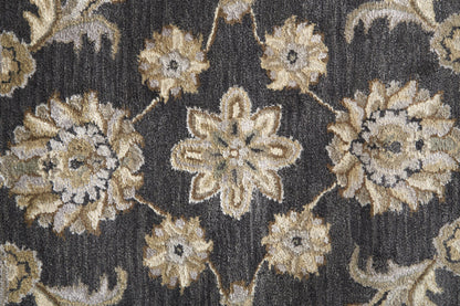 8' X 11' Blue Gray And Taupe Wool Floral Tufted Handmade Stain