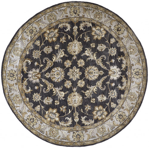 8' X 11' Blue Gray And Taupe Wool Floral Tufted Handmade Stain