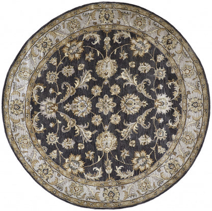 8' X 11' Blue Gray And Taupe Wool Floral Tufted Handmade Stain