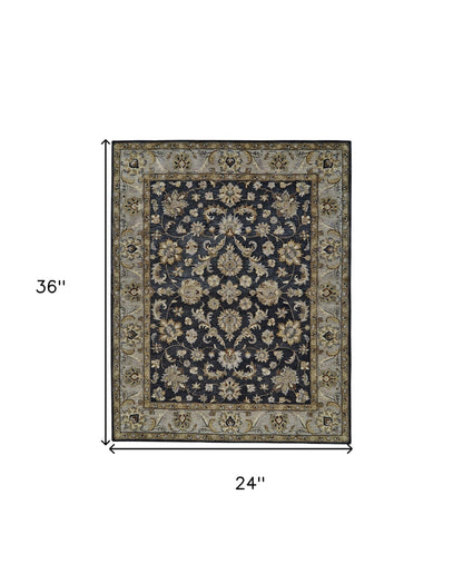 8' X 11' Blue Gray And Taupe Wool Floral Tufted Handmade Stain