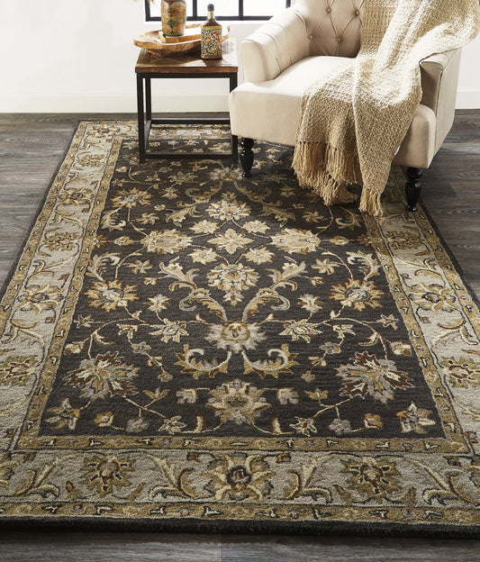 8' X 11' Blue Gray And Taupe Wool Floral Tufted Handmade Stain