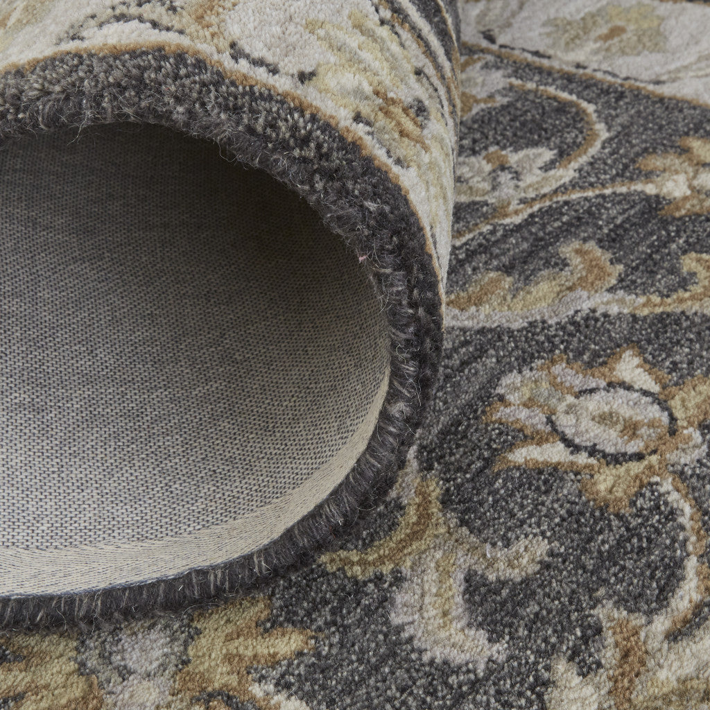8' X 11' Blue Gray And Taupe Wool Floral Tufted Handmade Stain