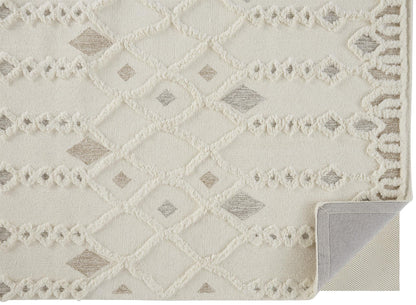 5' X 8' Ivory Tan And Silver Wool Geometric Tufted Handmade Stain