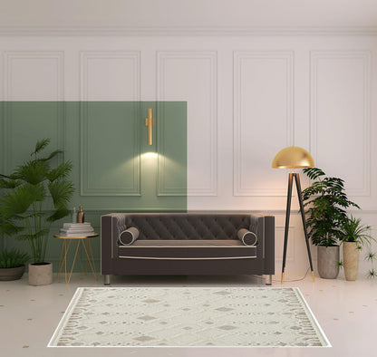5' X 8' Ivory Tan And Silver Wool Geometric Tufted Handmade Stain
