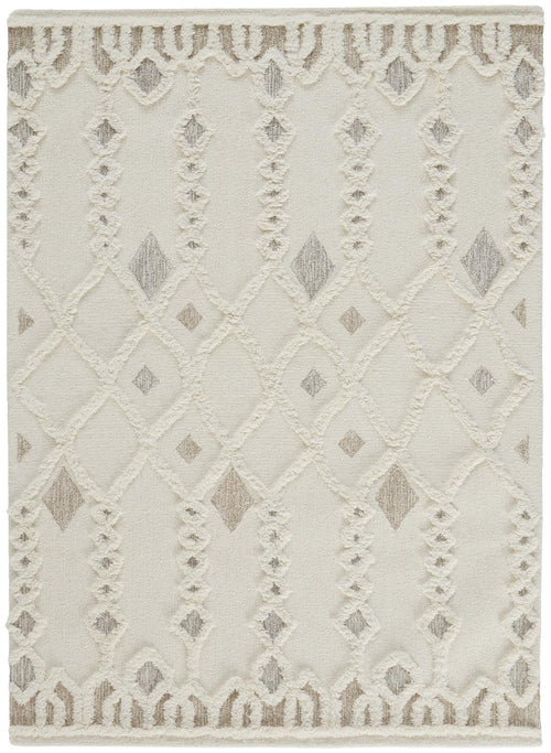 5' X 8' Ivory Tan And Silver Wool Geometric Tufted Handmade Stain
