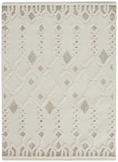 5' X 8' Ivory Tan And Silver Wool Geometric Tufted Handmade Stain