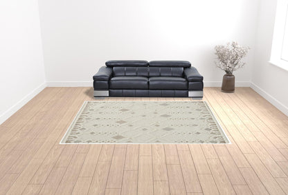 5' X 8' Ivory Tan And Silver Wool Geometric Tufted Handmade Stain