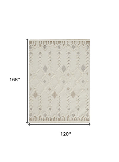 5' X 8' Ivory Tan And Silver Wool Geometric Tufted Handmade Stain