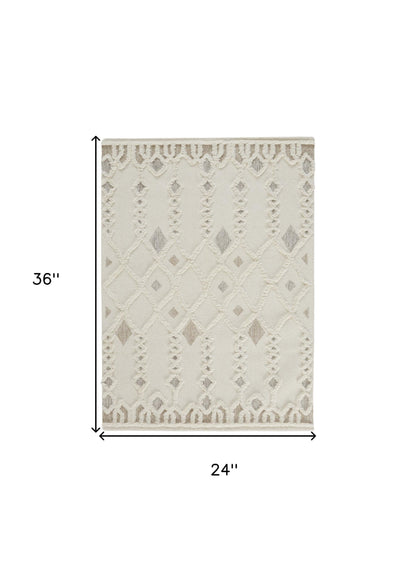 5' X 8' Ivory Tan And Silver Wool Geometric Tufted Handmade Stain