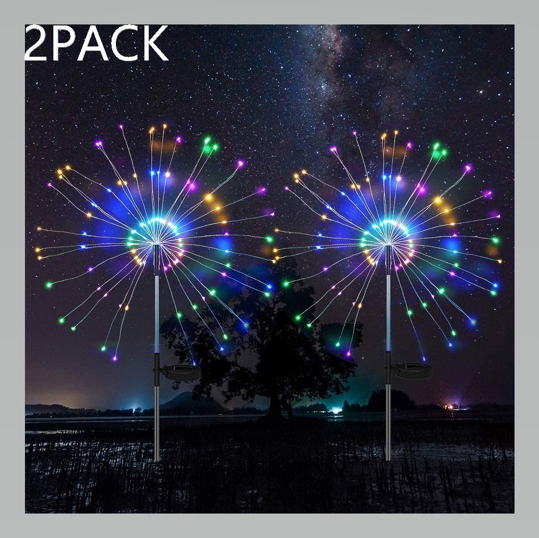 2PCS Solar Fireworks 90 LED Multi-Color Outdoor Christmas Lights