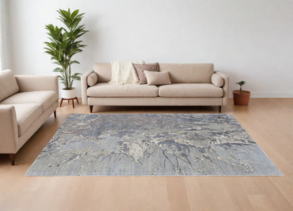 4' X 6' Ivory Taupe and Green Abstract Hand Tufted Worn Faded Area Rug