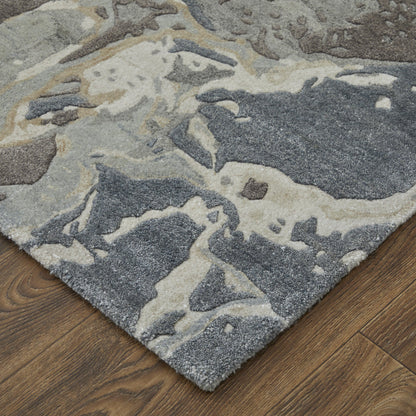 4' X 6' Ivory Taupe and Green Abstract Hand Tufted Worn Faded Area Rug
