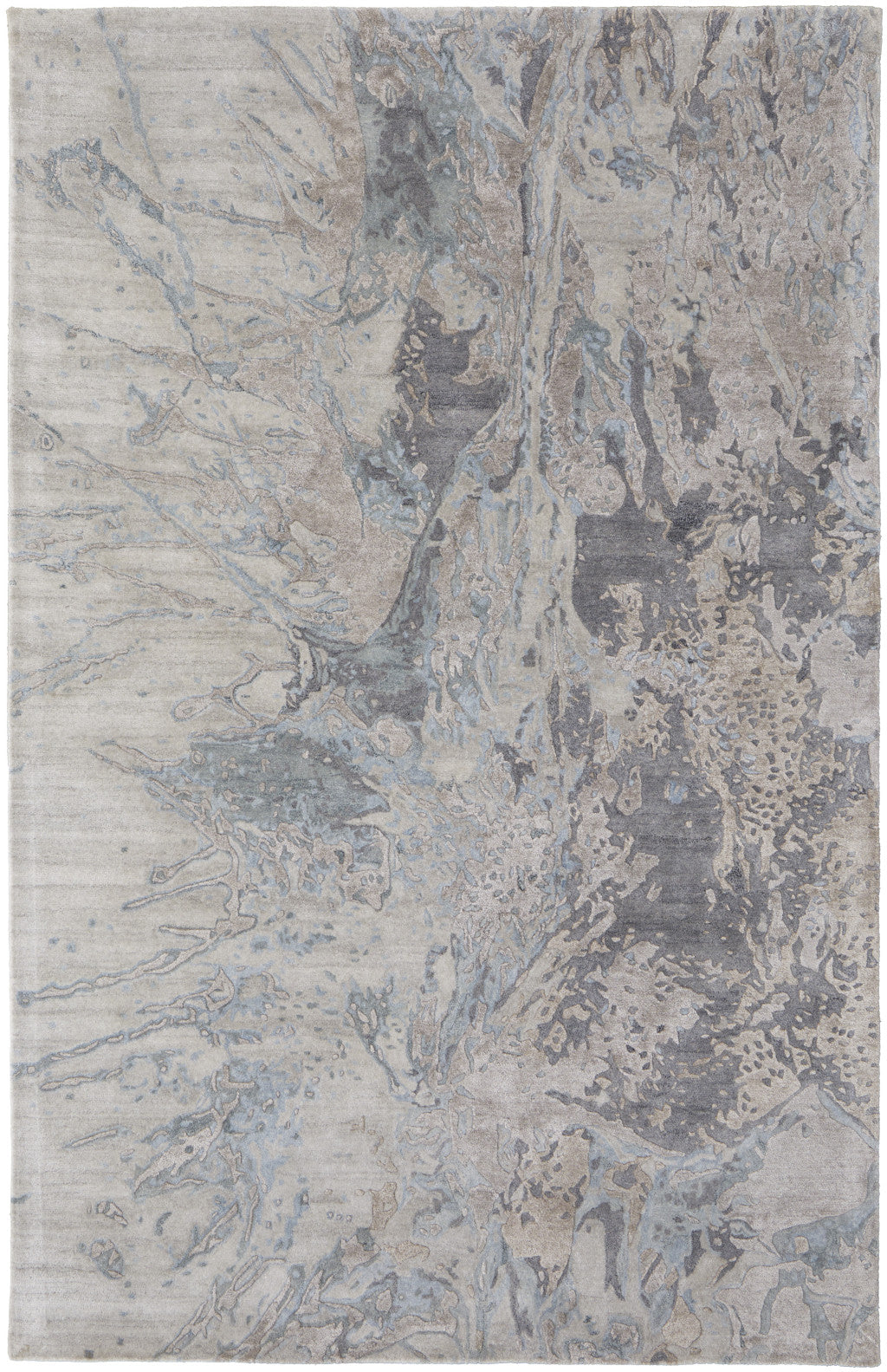 4' X 6' Ivory Taupe and Green Abstract Hand Tufted Worn Faded Area Rug