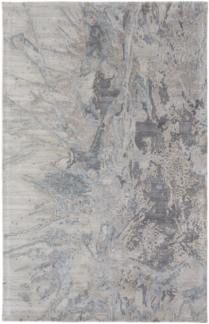 4' X 6' Ivory Taupe and Green Abstract Hand Tufted Worn Faded Area Rug