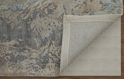 4' X 6' Ivory Taupe and Green Abstract Hand Tufted Worn Faded Area Rug