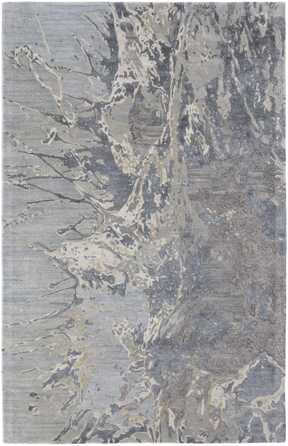 4' X 6' Ivory Taupe and Green Abstract Hand Tufted Worn Faded Area Rug