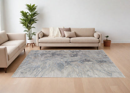 4' X 6' Ivory Taupe and Green Abstract Hand Tufted Worn Faded Area Rug