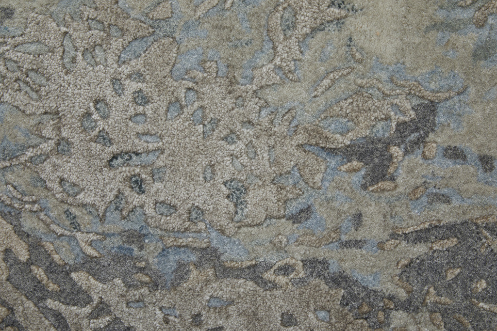 4' X 6' Ivory Taupe and Green Abstract Hand Tufted Worn Faded Area Rug