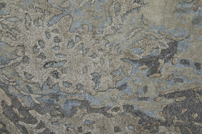 4' X 6' Ivory Taupe and Green Abstract Hand Tufted Worn Faded Area Rug