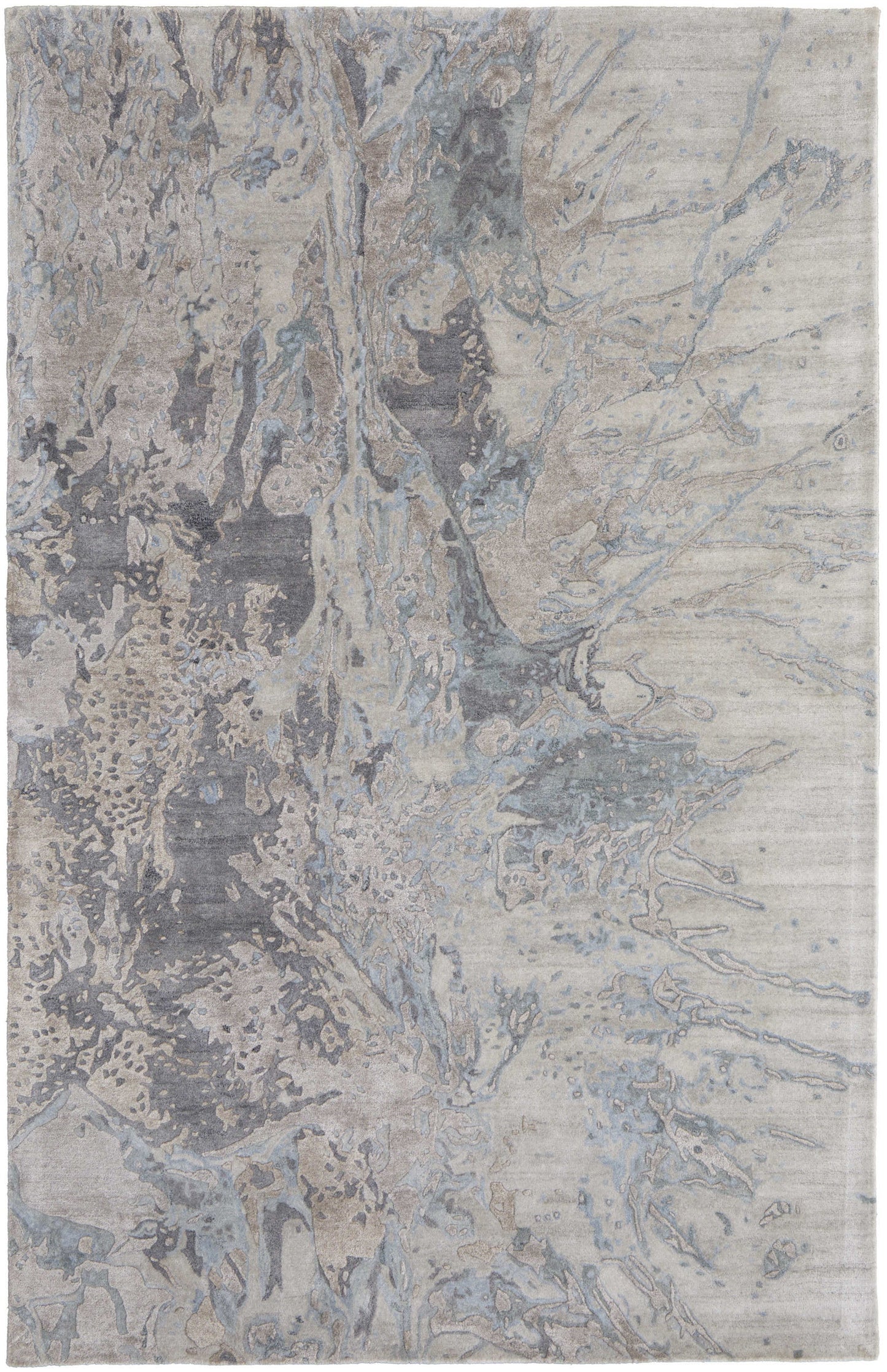 4' X 6' Ivory Taupe and Green Abstract Hand Tufted Worn Faded Area Rug