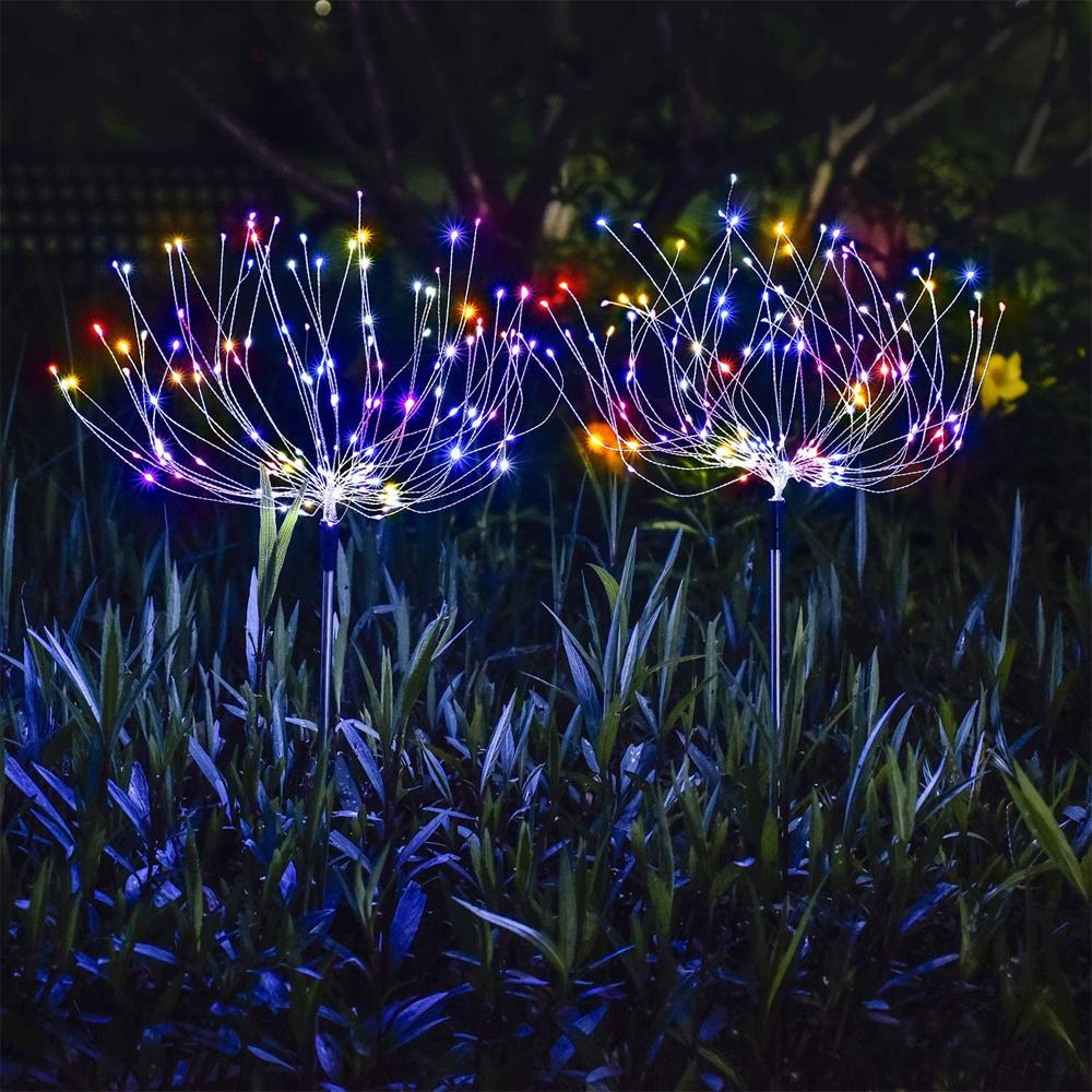 2PCS Solar Fireworks 90 LED Multi-Color Outdoor Christmas Lights