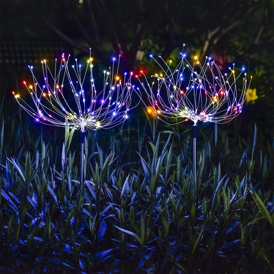 2PCS Solar Fireworks 90 LED Multi-Color Outdoor Christmas Lights