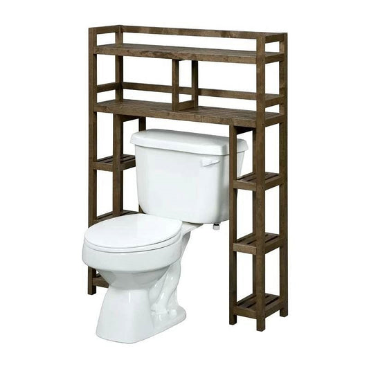 Solid Wood Over the Toilet Bathroom Storage Unit in Medium Brown