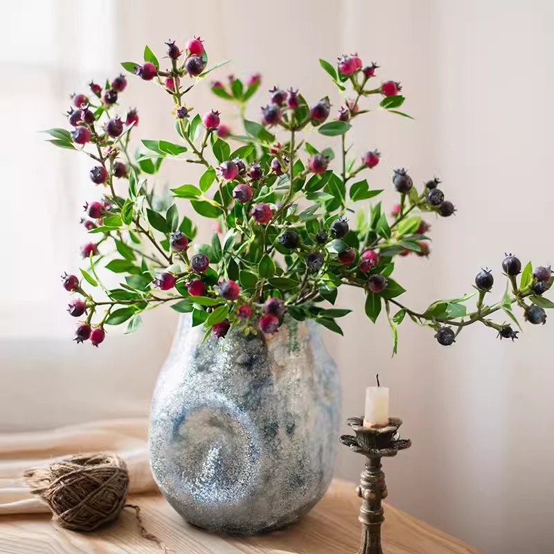 Artificial Fruit Alpine Blueberry Stem 22.4" Tall Silk Plant