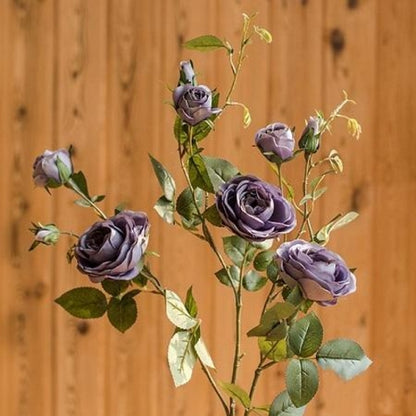 Artificial Flower Silk Rose Flower Bloom and Bud Stem in Purple 39"