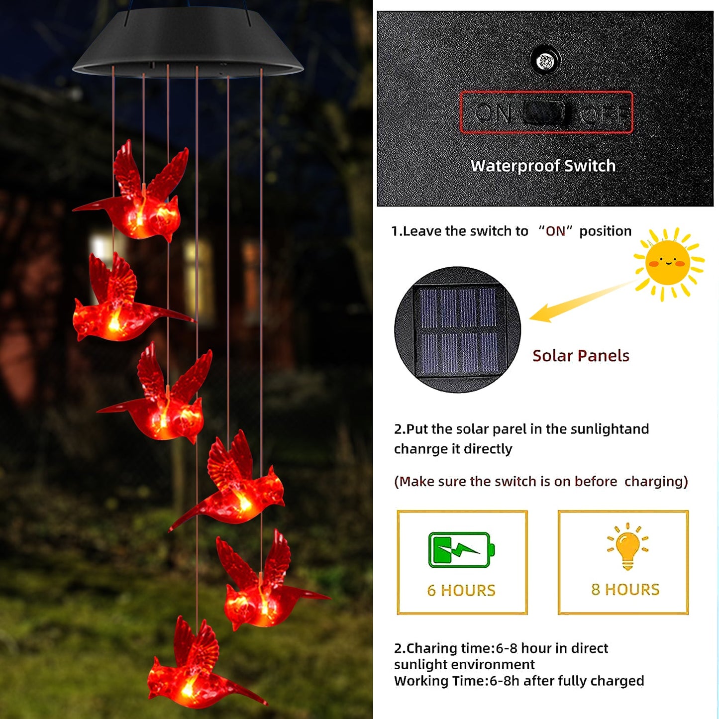 SolarEra Outdoor Wind Chimes Solar Wind Chimes Lights Solar Powered